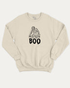 Boo Zombie graphic pullover with bold and humorous print, funny and vintage graphic for everyday wear. Perfect funny Halloween gifts for friends and family. Natural pullover.