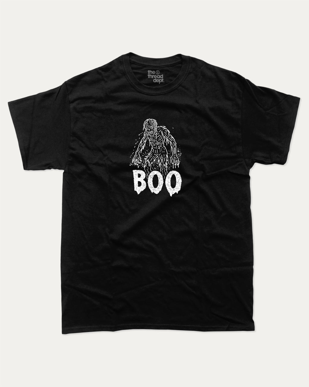 Boo Zombie graphic t-shirt with vintage zombie print, funny and trendy graphic. Perfect funny Halloween gifts for friends and family. Black shirt.