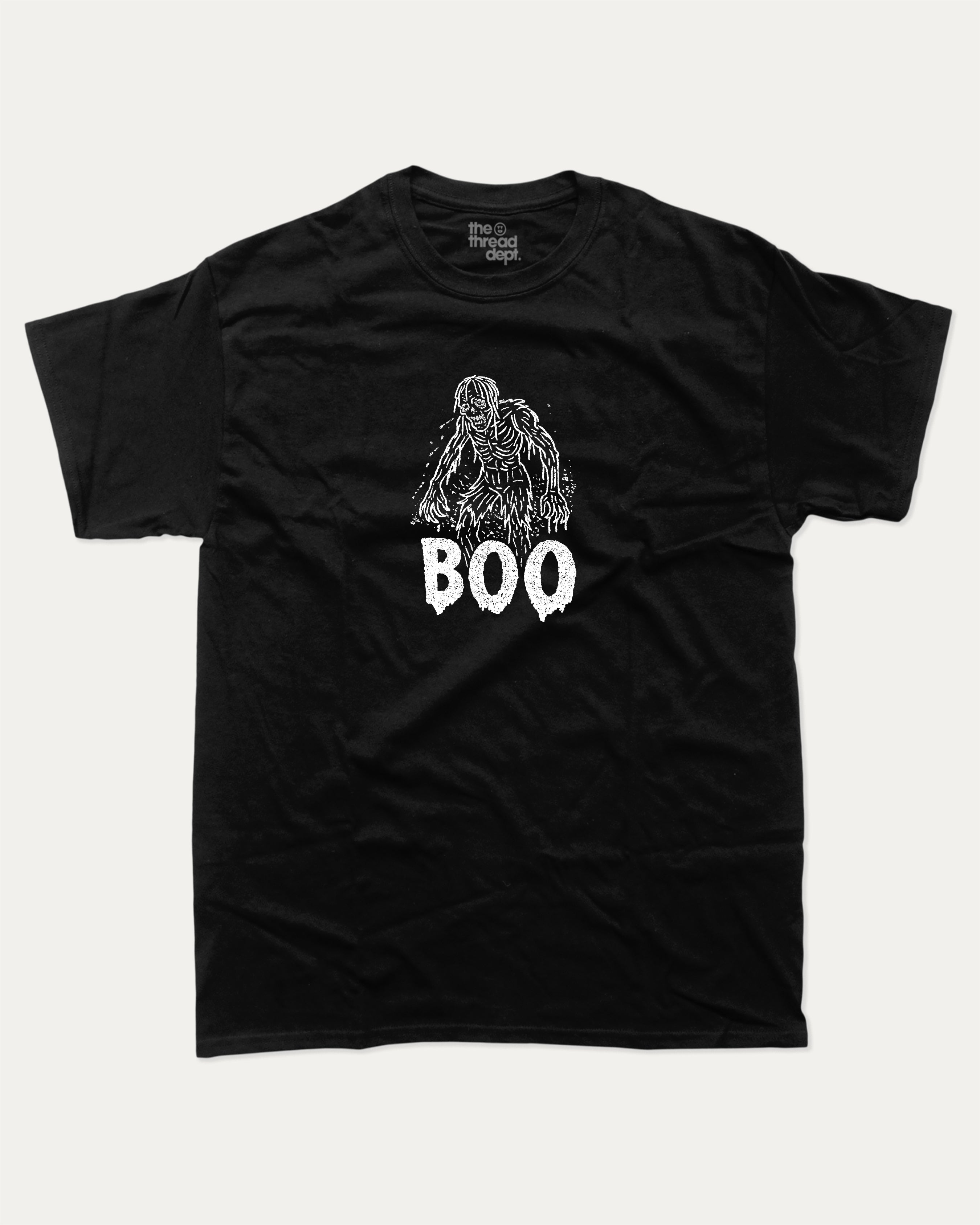 Boo Zombie graphic t-shirt with vintage zombie print, funny and trendy graphic. Perfect funny Halloween gifts for friends and family. Black shirt.