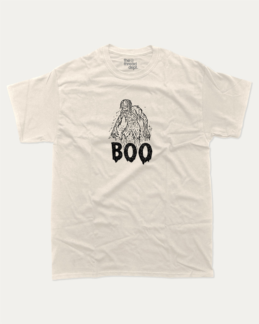 Boo Zombie graphic t-shirt with vintage zombie print, funny and trendy graphic. Perfect funny Halloween gifts for friends and family. Cream shirt.