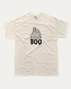 Boo Zombie graphic t-shirt with vintage zombie print, funny and trendy graphic. Perfect funny Halloween gifts for friends and family. Cream shirt.