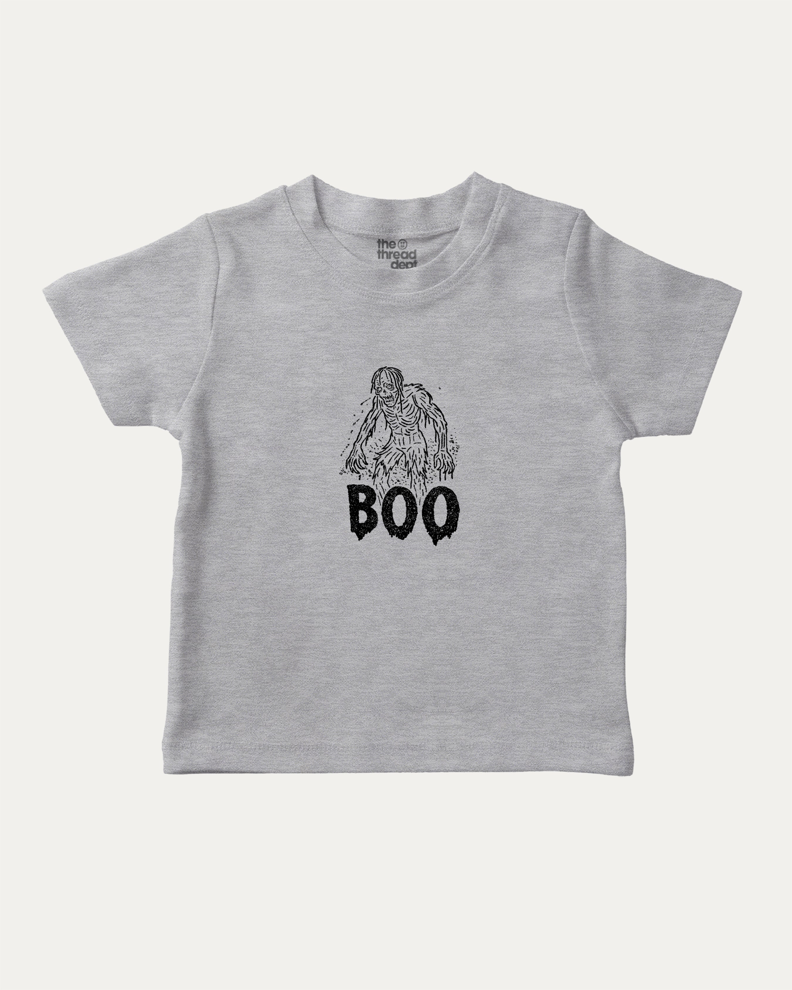 Boo Zombie graphic t-shirt with bold and humorous print, funny and trendy graphic. Perfect funny Halloween gifts for friends and family. Heather Grey shirt.