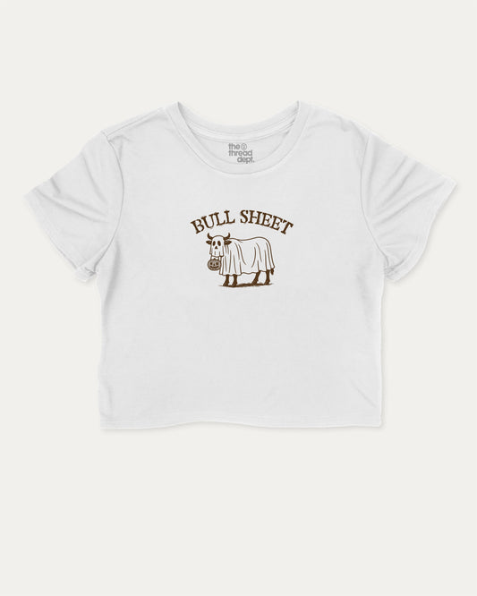 Bull Sheet graphic crop tee with funny and trendy slogan print, perfect for women’s casual looks or layering. Halloween Gift women cropped T shirt, Halloween crop tee, White crop t-shirt.