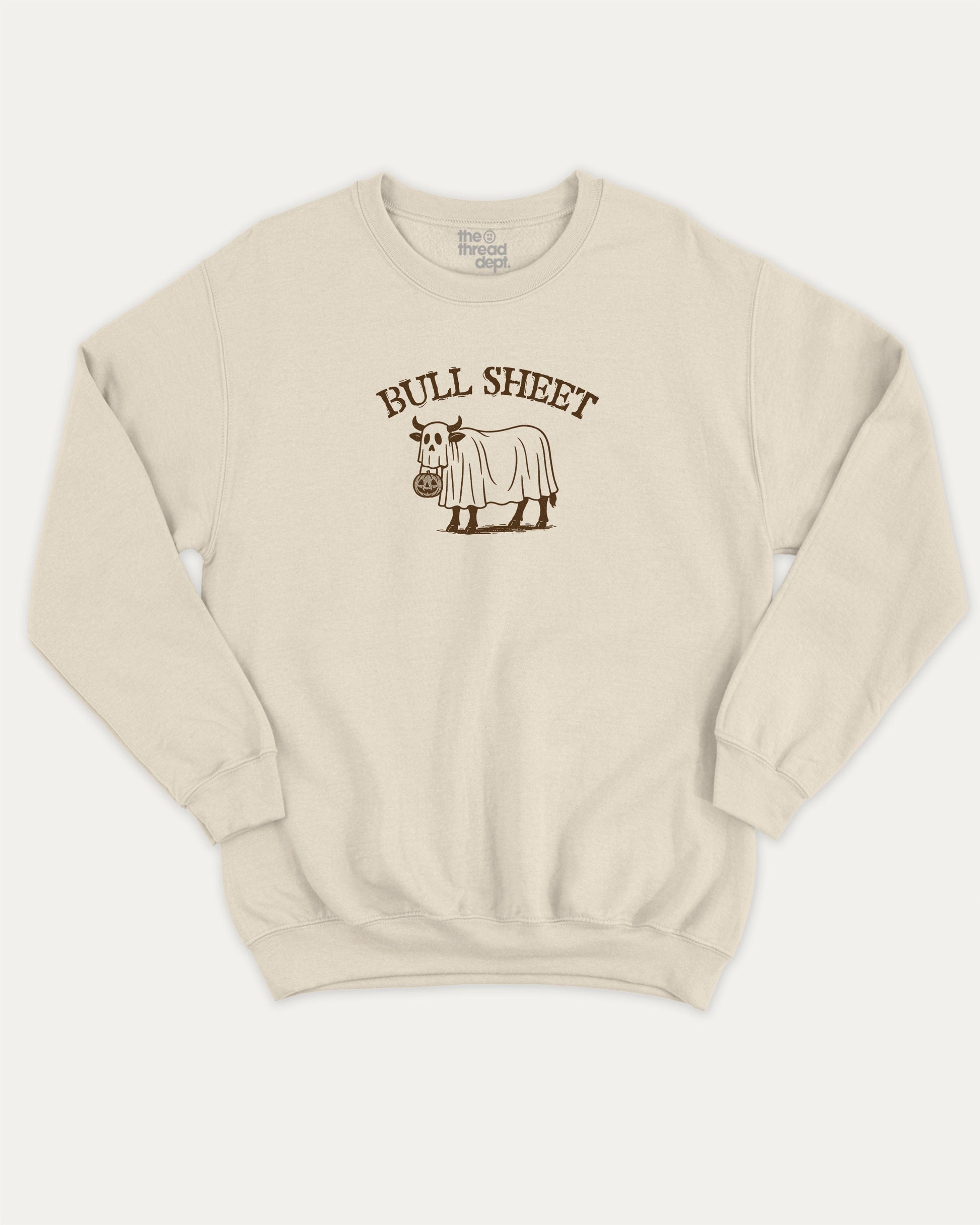 Bull Sheet graphic sweatshirt with bold and humorous print, warm and cozy graphic for everyday wear. Halloween Gift Pull Over, Halloween Graphic T Sweatshirt,  Perfect for adults and gift-giving. Natural pullover.