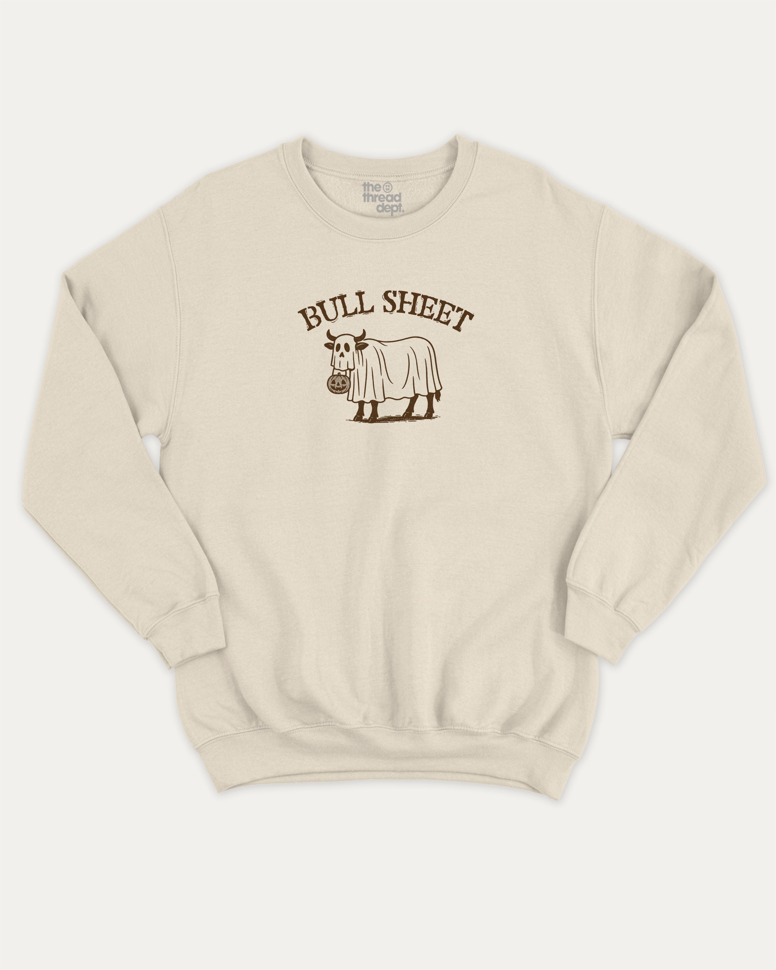Bull Sheet graphic sweatshirt with bold and humorous print, warm and cozy graphic for everyday wear. Halloween Gift Pull Over, Halloween Graphic T Sweatshirt,  Perfect for adults and gift-giving. Natural pullover.
