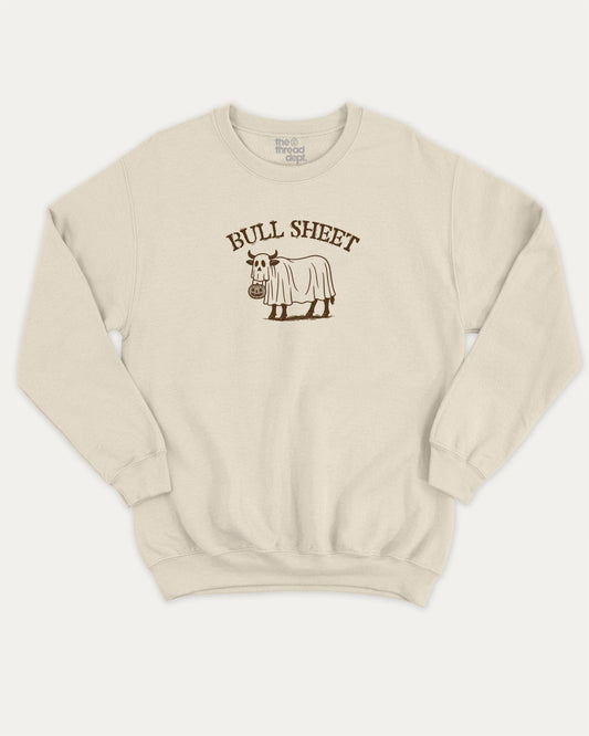 Bull Sheet graphic sweatshirt with bold and humorous print, warm and cozy graphic for everyday wear. Halloween Gift Pull Over, Halloween Graphic T Sweatshirt,  Perfect for adults and gift-giving. Natural pullover.