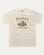 Hagrid's Pumpkin Farm graphic t-shirt, perfect halloween gift for friends. Vintage halloween tee, halloween graphic shirt, unique gift idea. Cream.