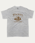 Hagrid's Pumpkin Farm graphic t-shirt, perfect halloween gift for friends. Vintage halloween tee, halloween graphic shirt, unique gift idea. Heather Grey.