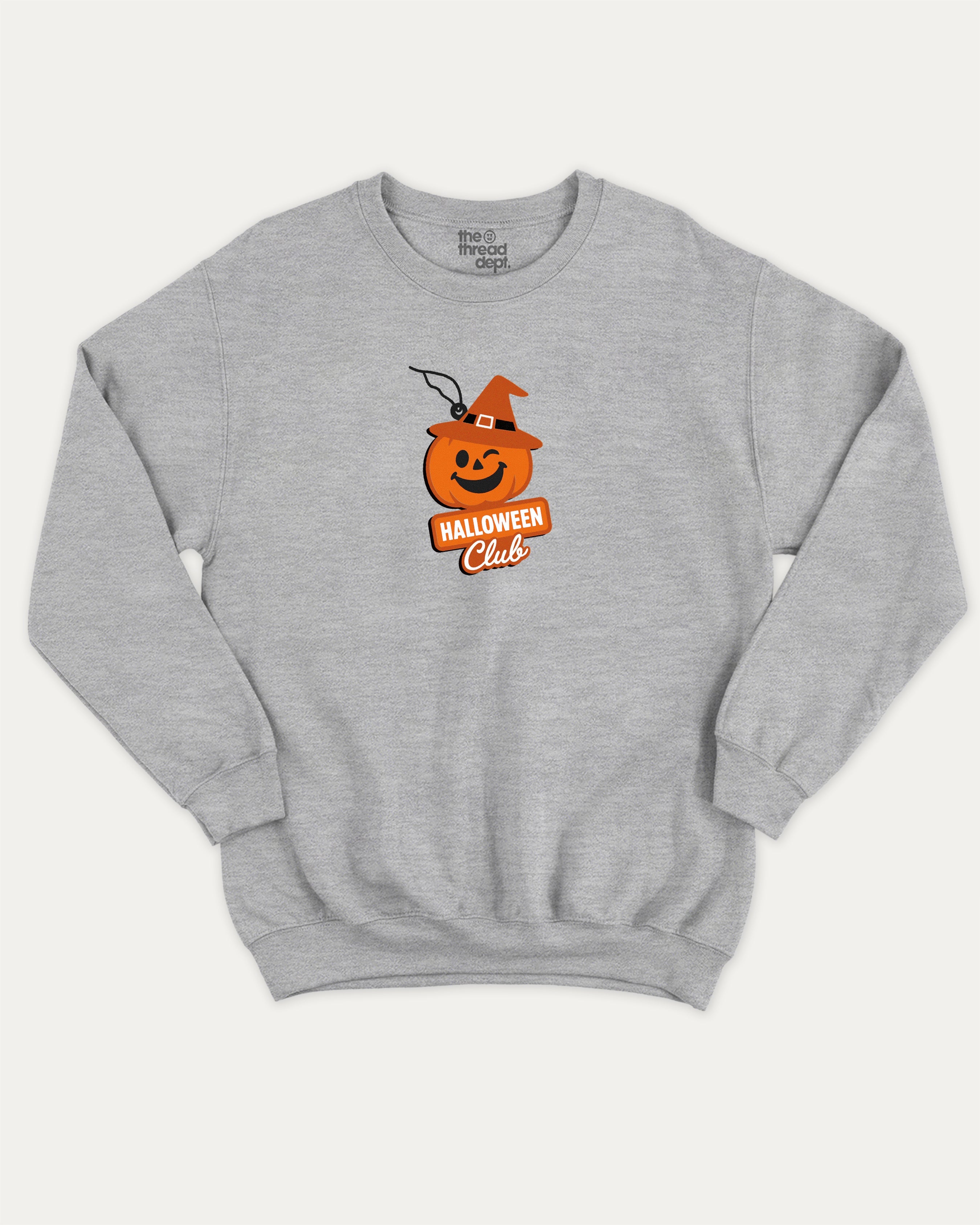 Halloween Club Freshener graphic pullover with funny and cute print, funny and vintage graphic for everyday wear. Perfect funny Halloween gifts for friends and family. Heather Grey pullover.
