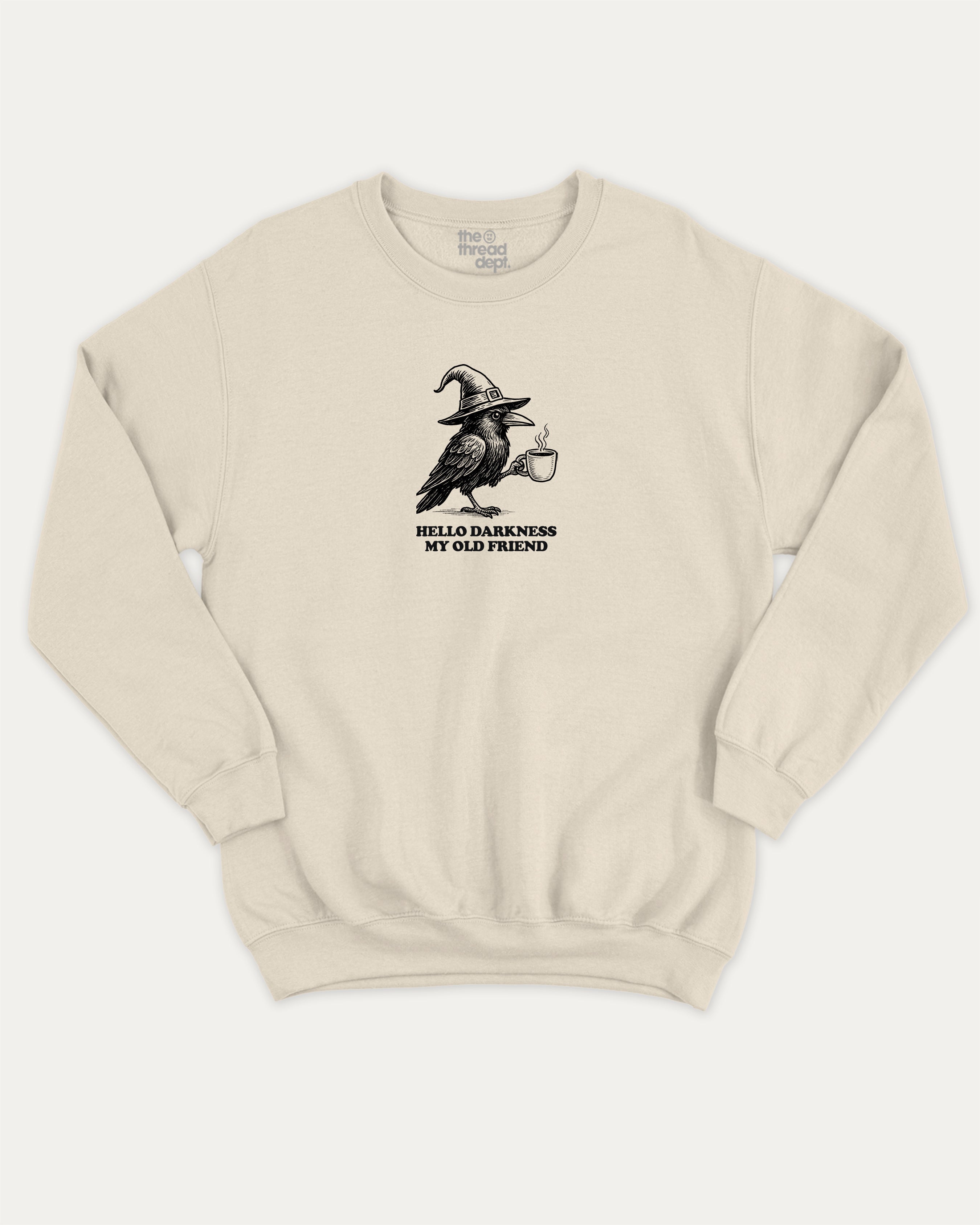 Hello Darkness My Old Friend graphic sweatshirt with bold and humorous print, Perfect Gift for Halloween Day, Halloween Graphic T shirt, warm and cozy graphic for everyday wear. Perfect for adults and gift-giving. Natural pullover.