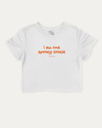 I am one spooky cookie graphic crop tee with funny and trendy slogan print, Halloween Graphic T shirt, Spooky T shirt, Perfect Gift for Halloween Day, perfect for women_ casual looks or layering. White crop t-shirt.