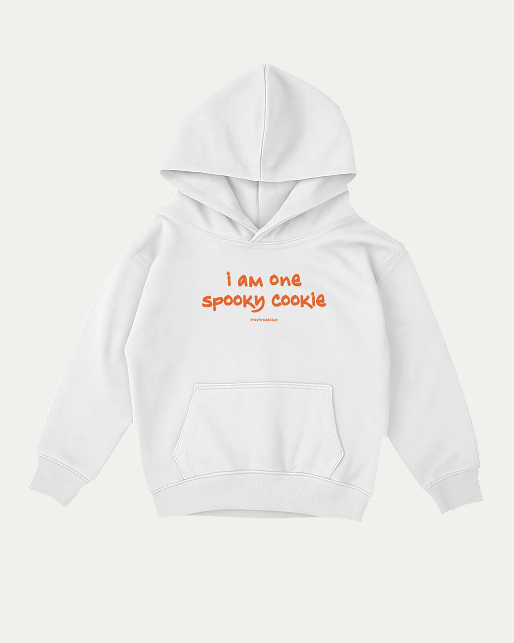 I am one spooky cookie kids graphic hoodie with cozy fit and fun design, perfect for school, play, and gifting. White kids sweater.