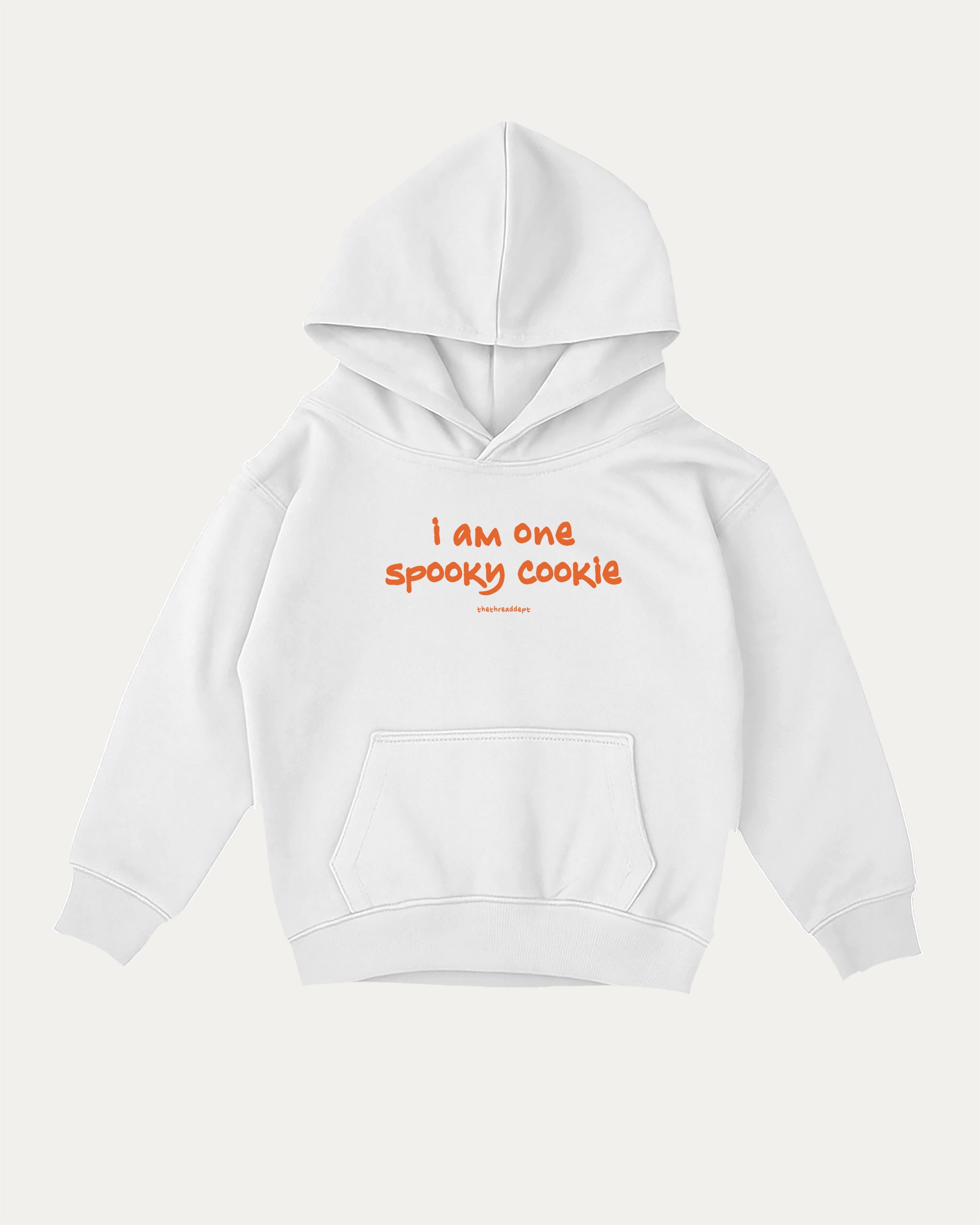 I am one spooky cookie kids graphic hoodie with cozy fit and fun design, perfect for school, play, and gifting. White kids sweater.