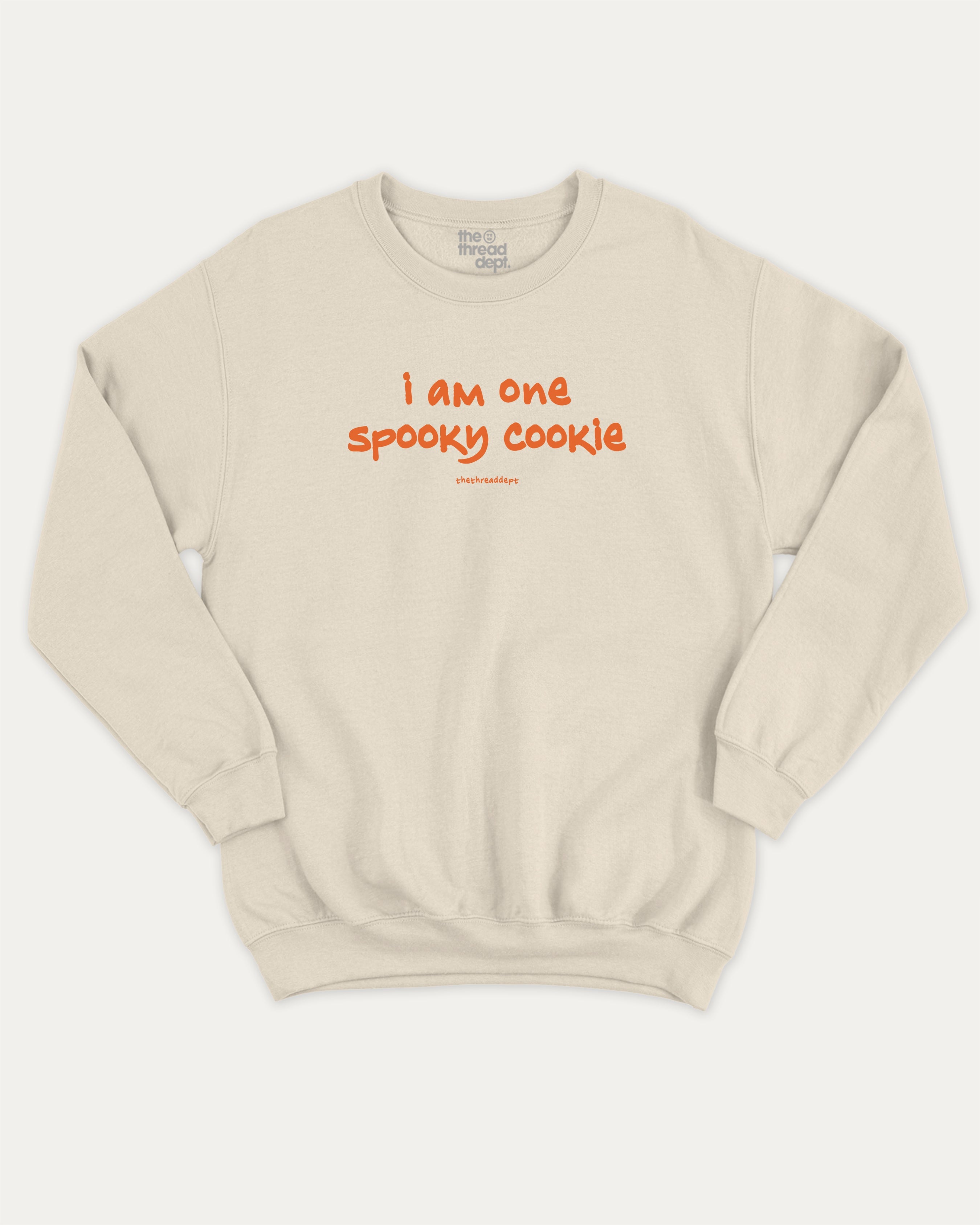 I am one spooky cookie graphic sweatshirt with bold and humorous print, Halloween Graphic T shirt, Spooky T shirt, Perfect Gift for Halloween Day, warm and cozy graphic for everyday wear. Perfect for adults and gift-giving. Natural pullover.