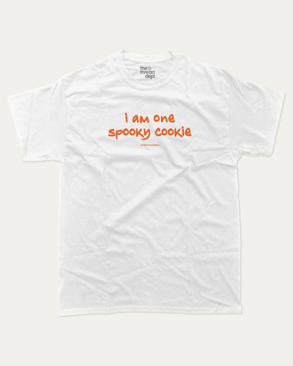 I am one spooky cookie graphic tee with bold and humorous print, Halloween Graphic T shirt, Spooky T shirt, Perfect Gift for Halloween Day, funny and trendy graphic. Perfect for adults and gift-giving. White shirt.