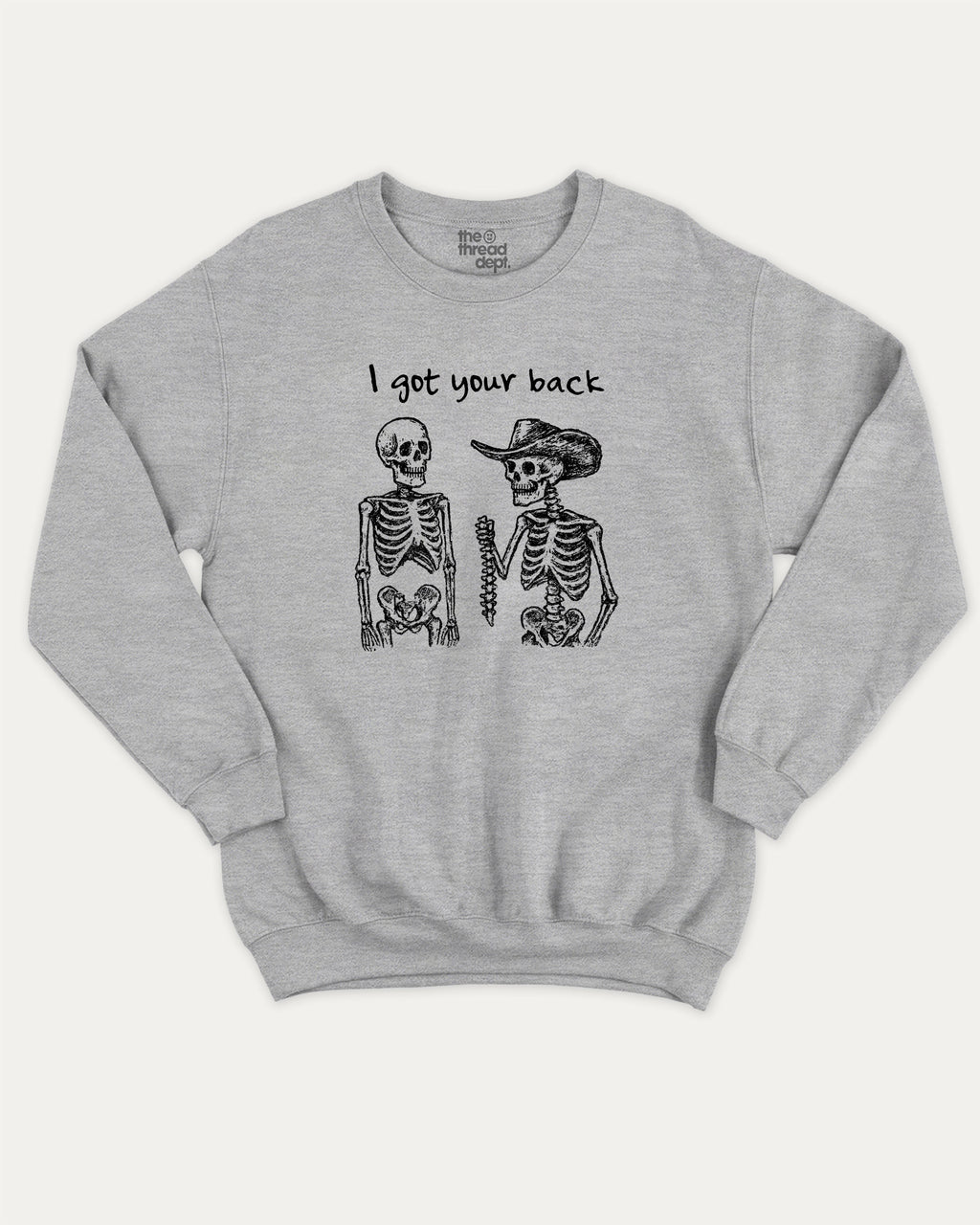 I got your back graphic sweatshirt with bold and humorous print, Perfect Gift for Halloween Day, Halloween Graphic T shirt, warm and cozy graphic for everyday wear. Perfect for adults and gift-giving. Heather Grey pullover.