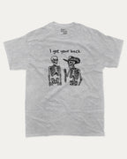 I got your back graphic tee with bold and humorous print, Perfect Gift for Halloween Day, Halloween Graphic T shirt, funny and trendy graphic. Perfect for adults and gift-giving. Heather Grey shirt.