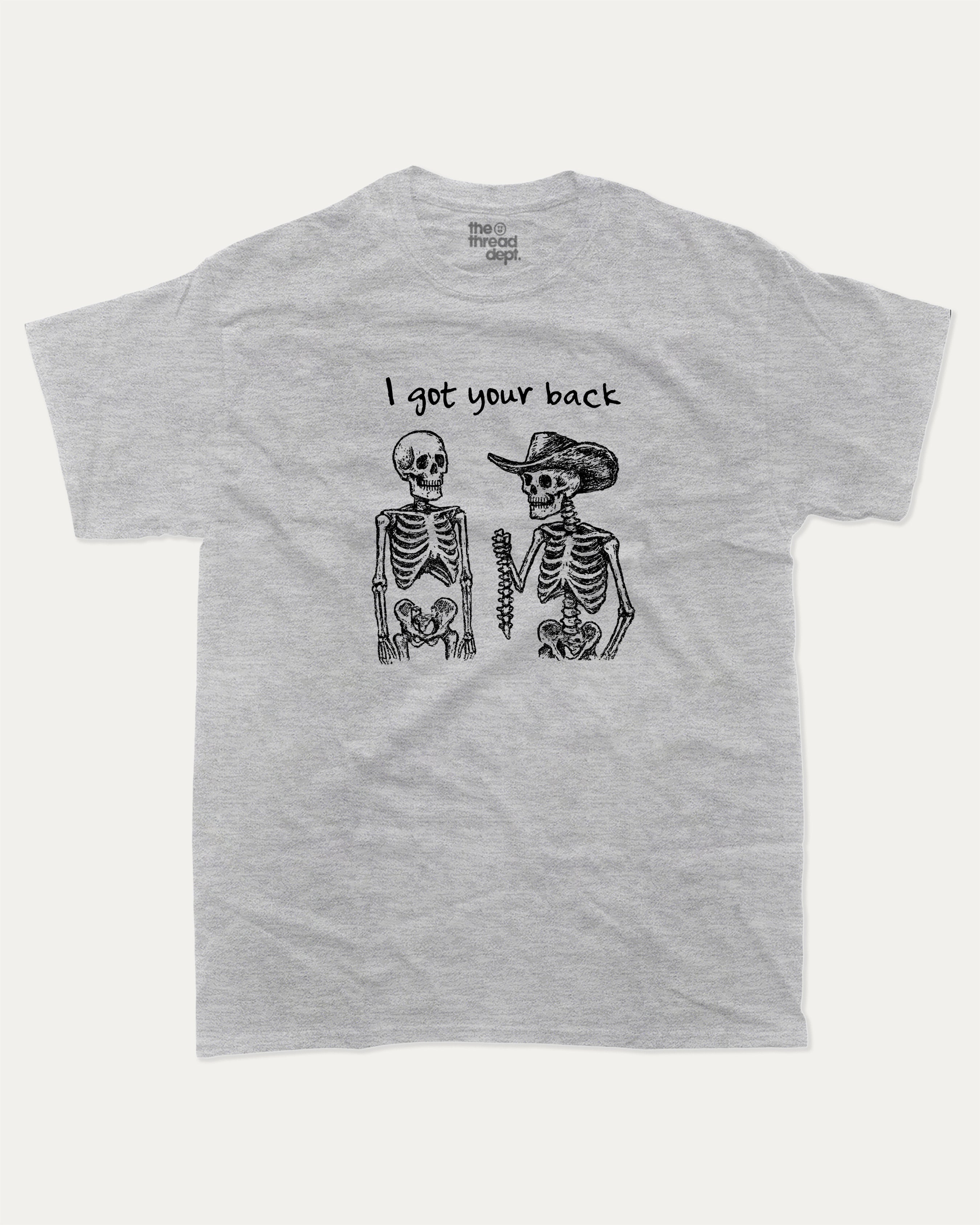 I got your back graphic tee with bold and humorous print, Perfect Gift for Halloween Day, Halloween Graphic T shirt, funny and trendy graphic. Perfect for adults and gift-giving. Heather Grey shirt.