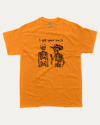 I got your back graphic tee with bold and humorous print, Perfect Gift for Halloween Day, Halloween Graphic T shirt, funny and trendy graphic. Perfect for adults and gift-giving. Orange shirt.