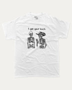 I got your back graphic tee with bold and humorous print, Perfect Gift for Halloween Day, Halloween Graphic T shirt, funny and trendy graphic. Perfect for adults and gift-giving. White shirt.