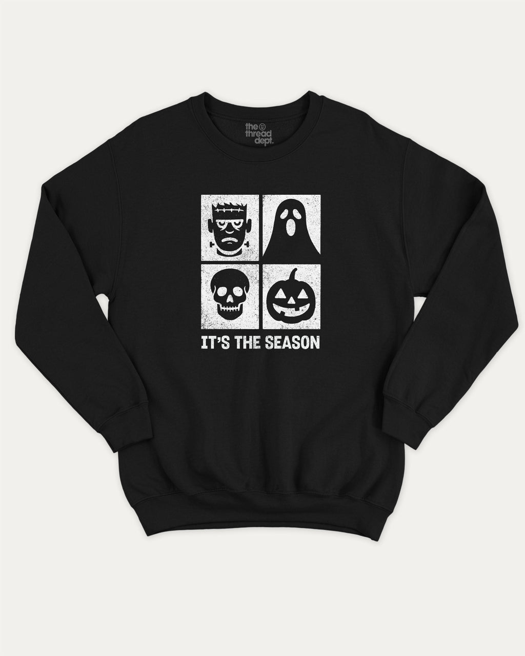 It's the season graphic sweatshirt with bold and humorous print, Halloween Graphic T shirt, Perfect Gift for Halloween day, warm and cozy graphic for everyday wear. Perfect for adults and gift-giving. Black pullover.