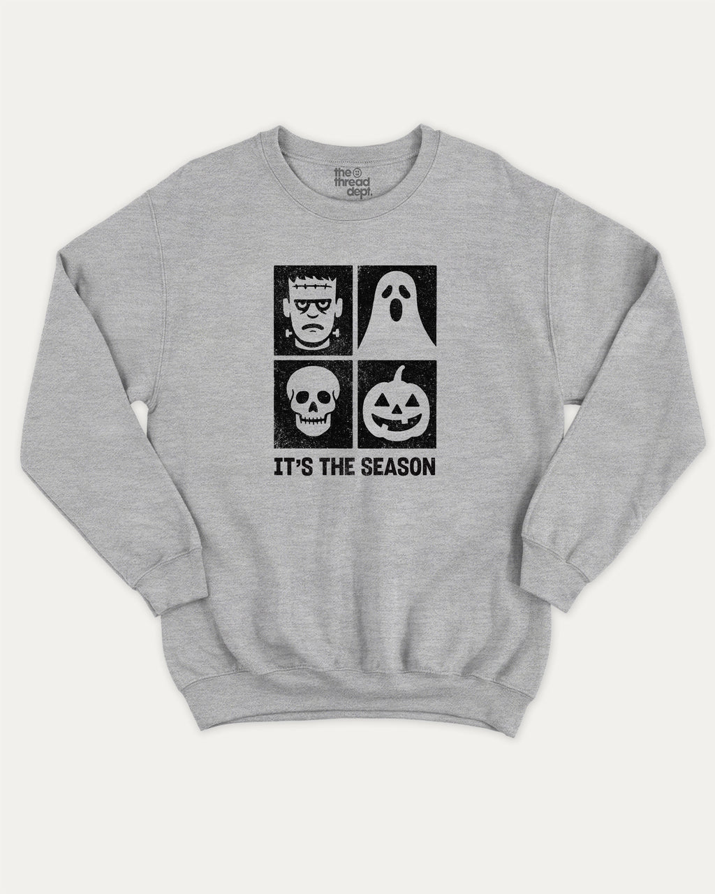 It's the season graphic sweatshirt with bold and humorous print, Halloween Graphic T shirt, Perfect Gift for Halloween day, warm and cozy graphic for everyday wear. Perfect for adults and gift-giving. Heather Grey pullover.
