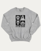 It's the season graphic sweatshirt with bold and humorous print, Halloween Graphic T shirt, Perfect Gift for Halloween day, warm and cozy graphic for everyday wear. Perfect for adults and gift-giving. Heather Grey pullover.