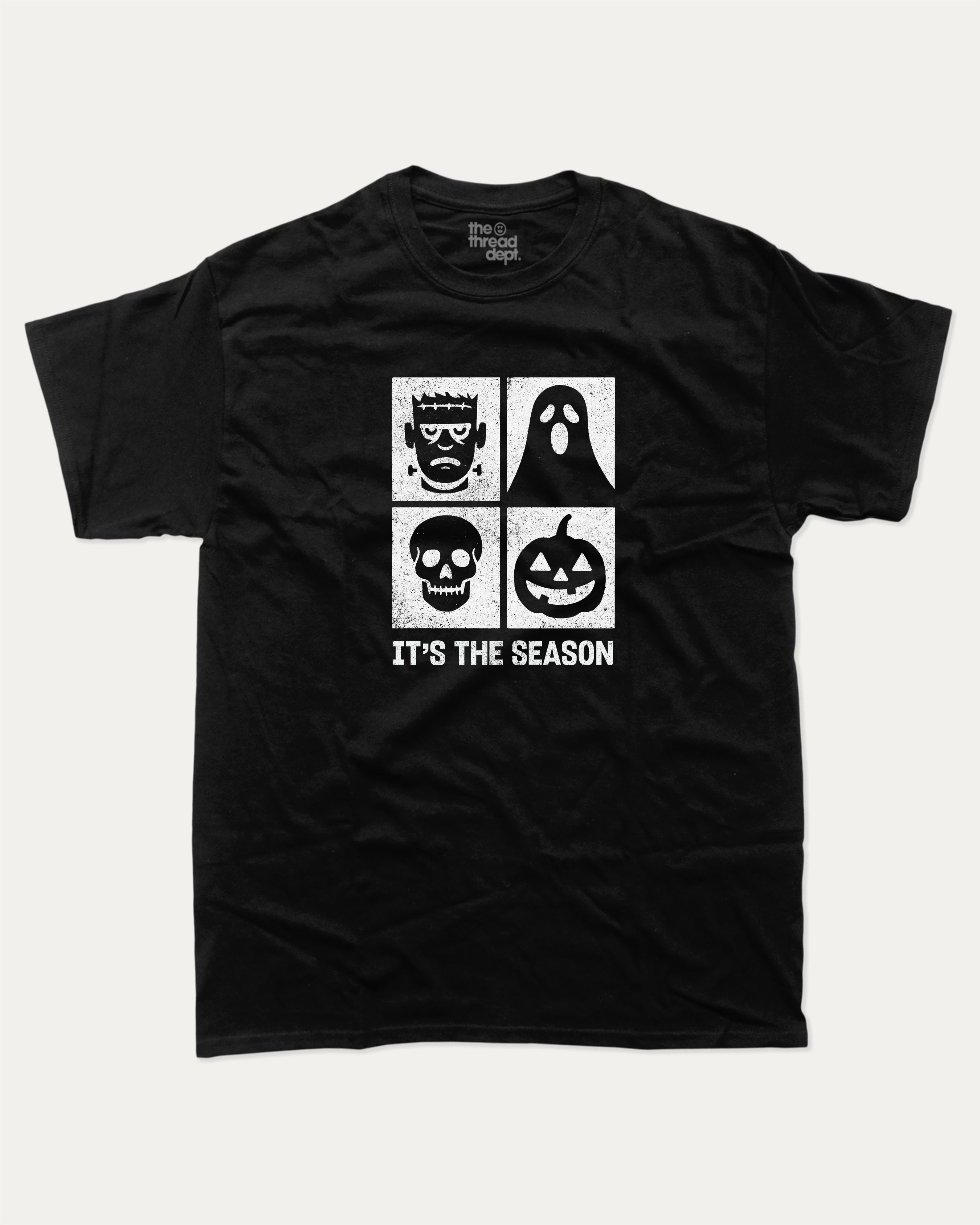 It's the season graphic tee with bold and humorous print, Halloween Graphic T shirt, Perfect Gift for Halloween day, funny and trendy graphic. Perfect for adults and gift-giving. Black shirt.
