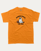 Pumpkin Patch Top Dog graphic tee with funny halloween graphic, funny and trendy graphic. Perfect for Halloween and gift-giving. Orange shirt.