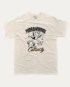 Purranormal Cativity graphic tee with marg print, funny and trendy graphic. Perfect for adults and gift-giving. Cream shirt.