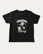 Purranormal Cativity graphic tee with cat ghost print, funny and trendy graphic. Perfect for Halloween gifts.  Black shirt.