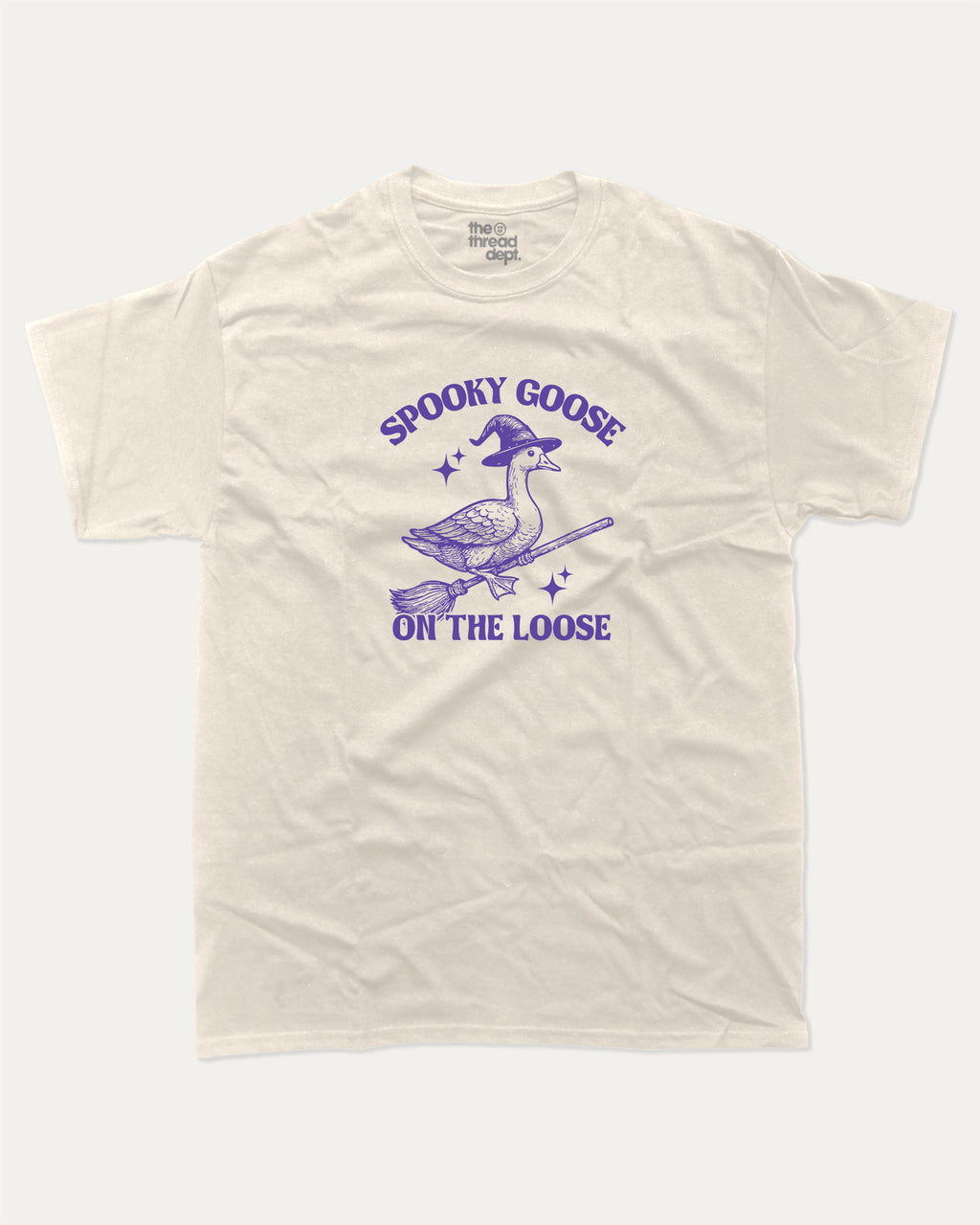 Spooky Goose graphic tee with bold and humorous print, funny and trendy graphic. Perfect Gift for Halloween, Halloween Graphic T shirt, Halloween animal Graphic t shirt, animal lovers t shirt,  Perfect for adults and gift-giving. Cream shirt.