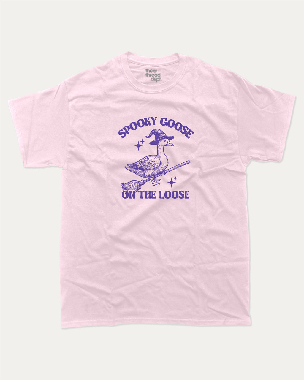 Spooky Goose graphic tee with bold and humorous print, funny and trendy graphic. Perfect Gift for Halloween, Halloween Graphic T shirt, Halloween animal Graphic t shirt, animal lovers t shirt,  Perfect for adults and gift-giving. Pink shirt.