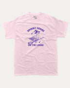 Spooky Goose graphic tee with bold and humorous print, funny and trendy graphic. Perfect Gift for Halloween, Halloween Graphic T shirt, Halloween animal Graphic t shirt, animal lovers t shirt,  Perfect for adults and gift-giving. Pink shirt.