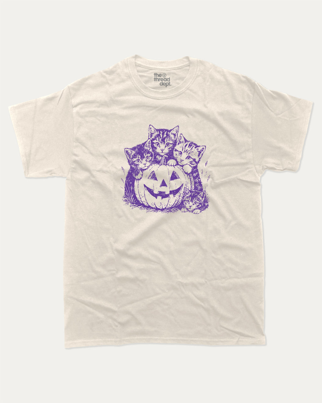 Spooky Kittens graphic tee with funny halloween graphic, funny and trendy graphic. Perfect for adults and gift-giving. Cream shirt.