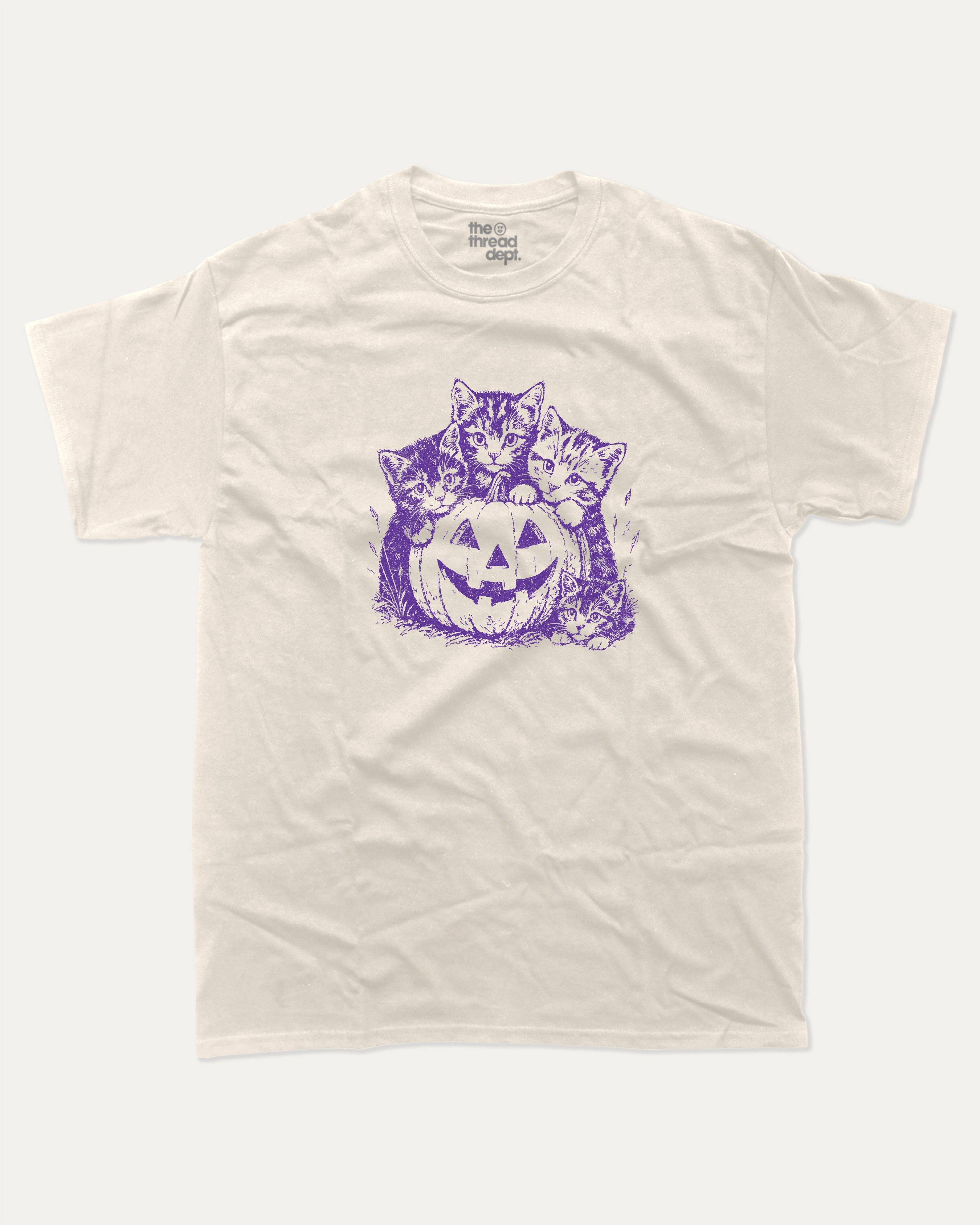 Spooky Kittens graphic tee with funny halloween graphic, funny and trendy graphic. Perfect for adults and gift-giving. Cream shirt.