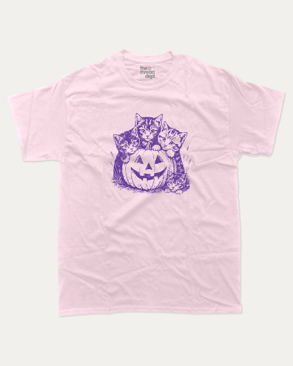 Spooky Kittens graphic tee with funny halloween graphic, funny and trendy graphic. Perfect for adults and gift-giving. Pink shirt.