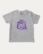 Spooky Kittens graphic tee with cute cats and pumpkin graphic, funny and trendy graphic. Perfect for adults and gift-giving. Heather Grey shirt.