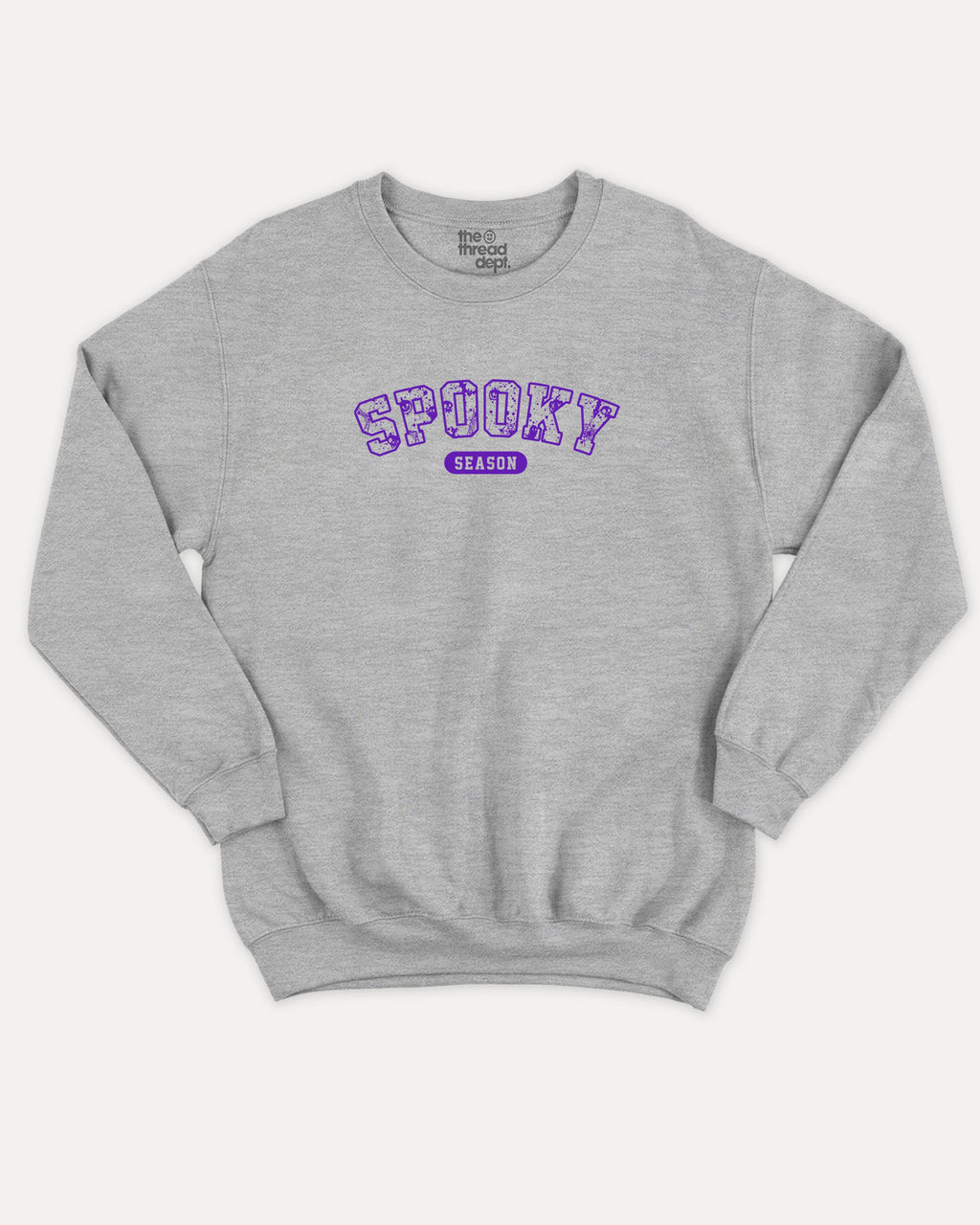 Spooky Season graphic sweatshirt with bold and humorous print, Perfect Gift for Halloween Day, Halloween Graphic T shirt, T shirt for celebrating Halloween Day, warm and cozy graphic for everyday wear. Perfect for adults and gift-giving. Heather Grey pullover.