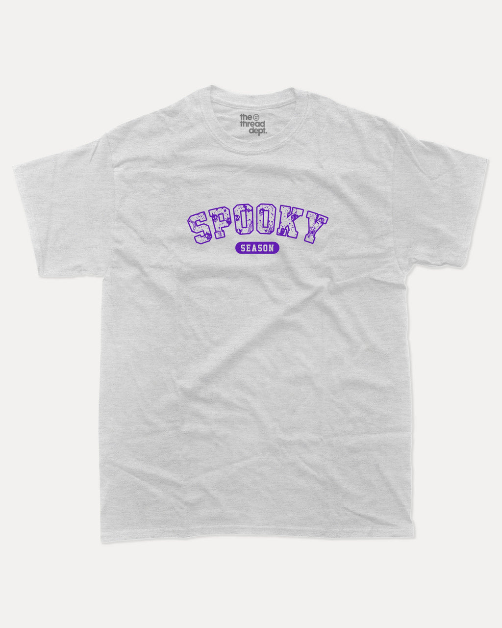 Spooky Season graphic tee with bold and humorous print, Perfect Gift for Halloween Day, Halloween Graphic T shirt, T shirt for celebrating Halloween Day, funny and trendy graphic. Perfect for adults and gift-giving. Ash Grey shirt.