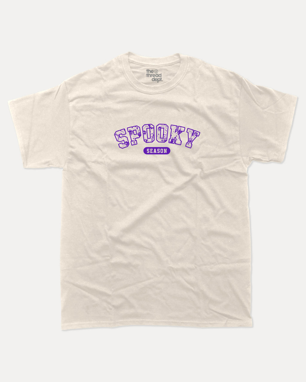 Spooky Season graphic tee with bold and humorous print, Perfect Gift for Halloween Day, Halloween Graphic T shirt, T shirt for celebrating Halloween Day, funny and trendy graphic. Perfect for adults and gift-giving. Cream shirt.