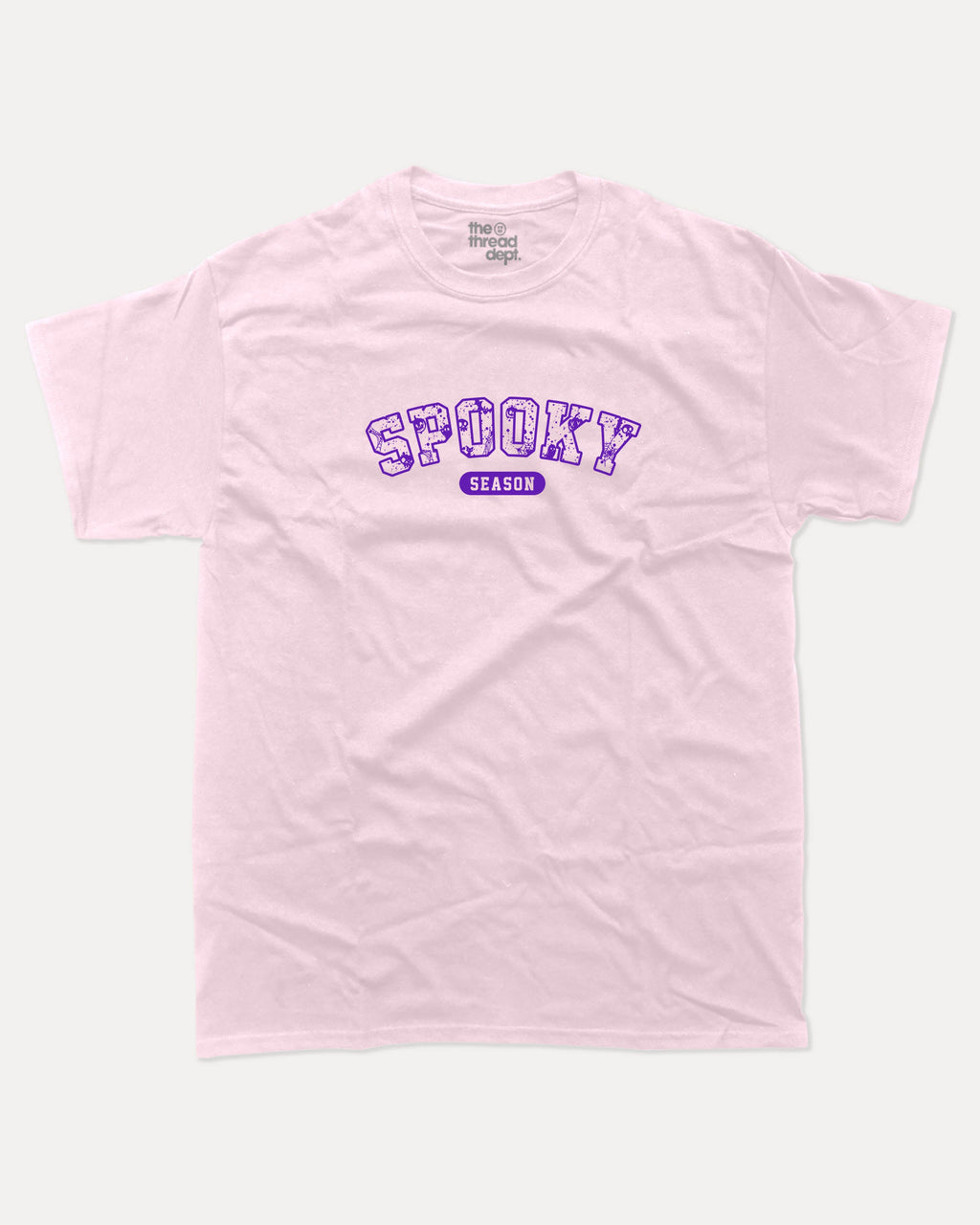Spooky Season graphic tee with bold and humorous print, Perfect Gift for Halloween Day, Halloween Graphic T shirt, T shirt for celebrating Halloween Day, funny and trendy graphic. Perfect for adults and gift-giving. Pink shirt.
