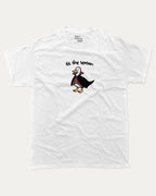 Tis The Season graphic tee with retro vintage sardines print, funny and trendy graphic. Perfect for adults and gift-giving. White shirt.
