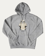 Vintage Spooky Cat graphic hoodie with vintage cat ghost artwork, casual streetwear with bold personality. Great for adults and gifting. Heather Grey hoodie.