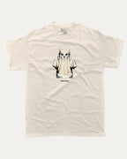 Vintage Spooky Cat graphic t-shirt with vintage cat ghost print, funny and trendy graphic. Perfect funny Halloween gifts for friends and family. Cream shirt.