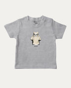 Vintage Spooky Cat graphic t-shirt with bold and humorous print, funny and trendy graphic. Perfect funny Halloween gifts for friends and family. Heather Grey shirt.