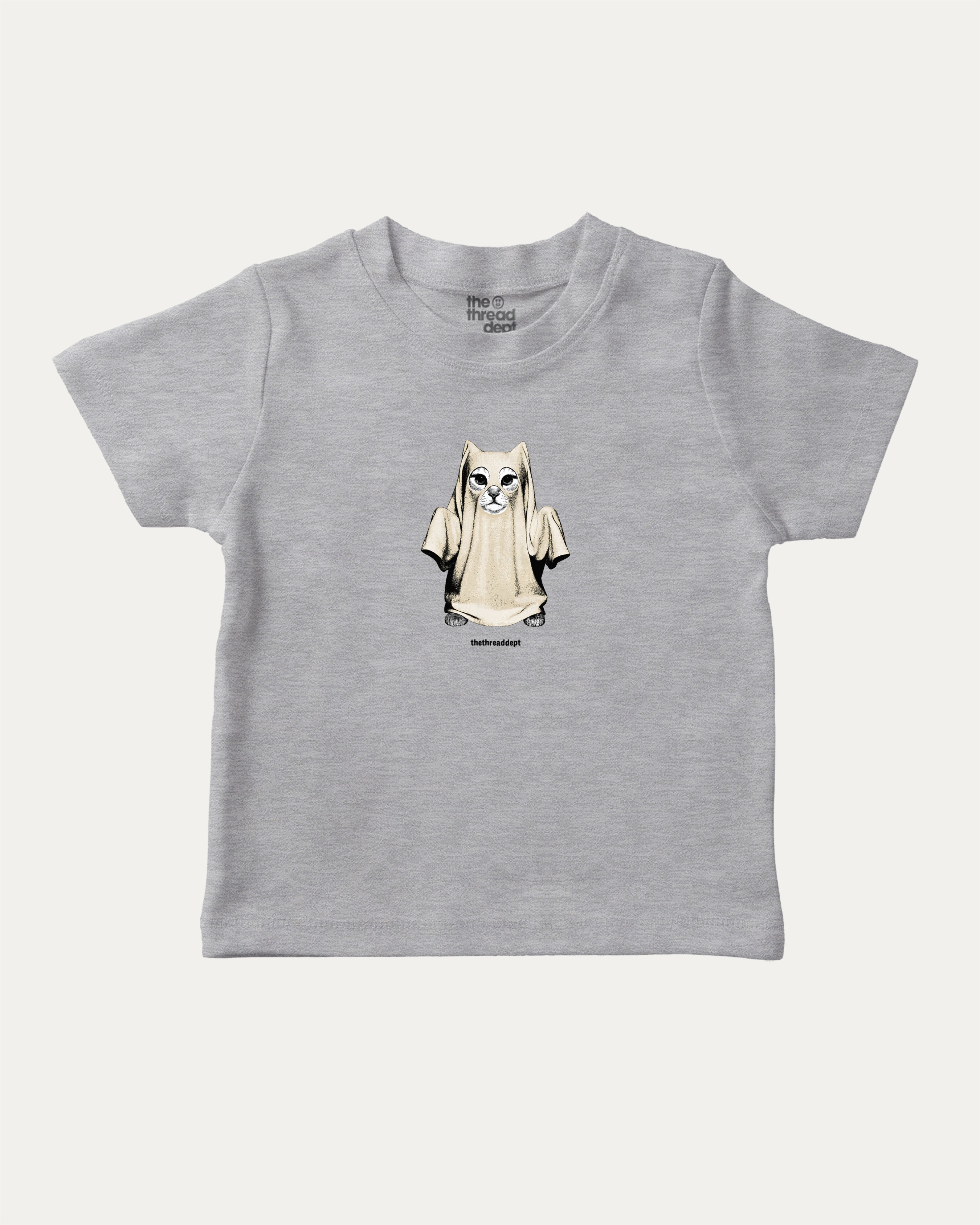 Vintage Spooky Cat graphic t-shirt with bold and humorous print, funny and trendy graphic. Perfect funny Halloween gifts for friends and family. Heather Grey shirt.