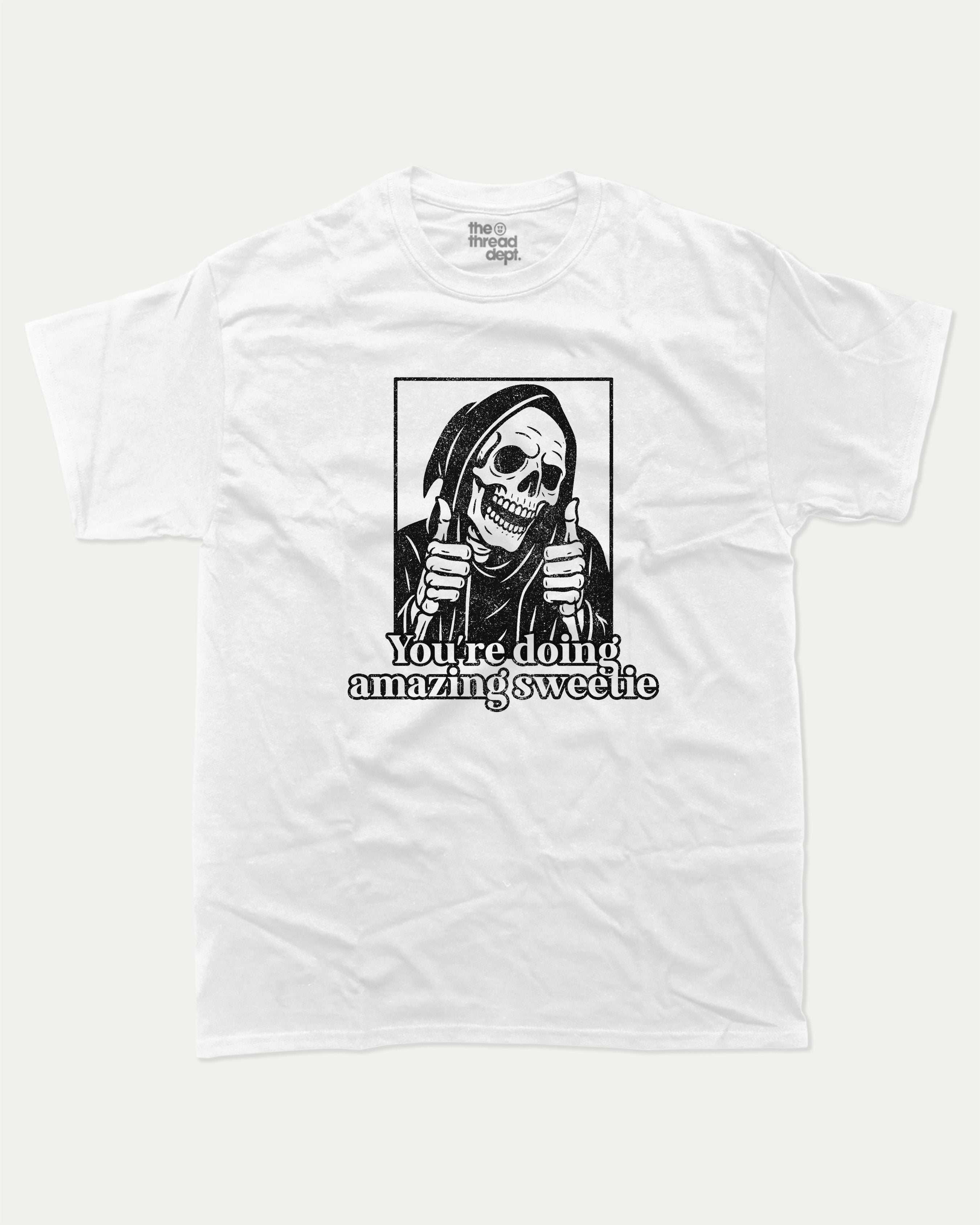 Youre Doing Amazing graphic t-shirt, perfect for adults. A must-have funny tee, Halloween Graphic Tee, Halloween Gift T shirt, unique gift idea. White.