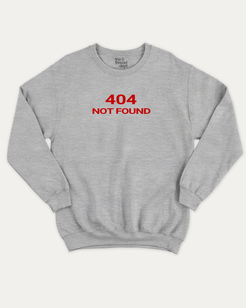 404 Not Found pullover sweatshirt, perfect for friends. A must-have graphic pullover, comfy cold-weather wear, bold casual look. Heather Grey sweater