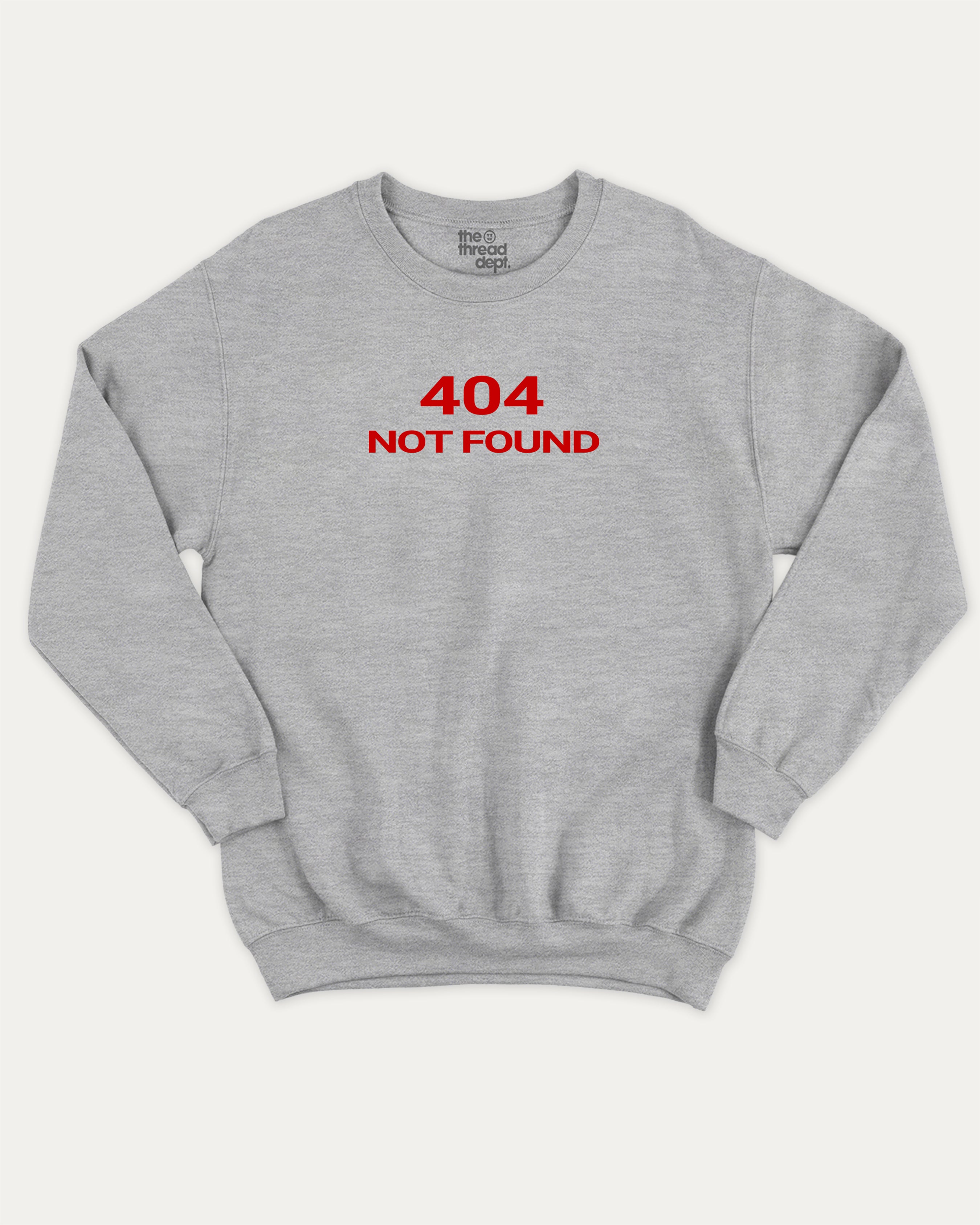 404 Not Found pullover sweatshirt, perfect for friends. A must-have graphic pullover, comfy cold-weather wear, bold casual look. Heather Grey sweater